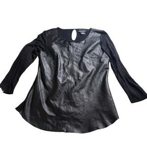 Cynthia Rowley Black Leather Front Long Sleeve Top Women’s XS